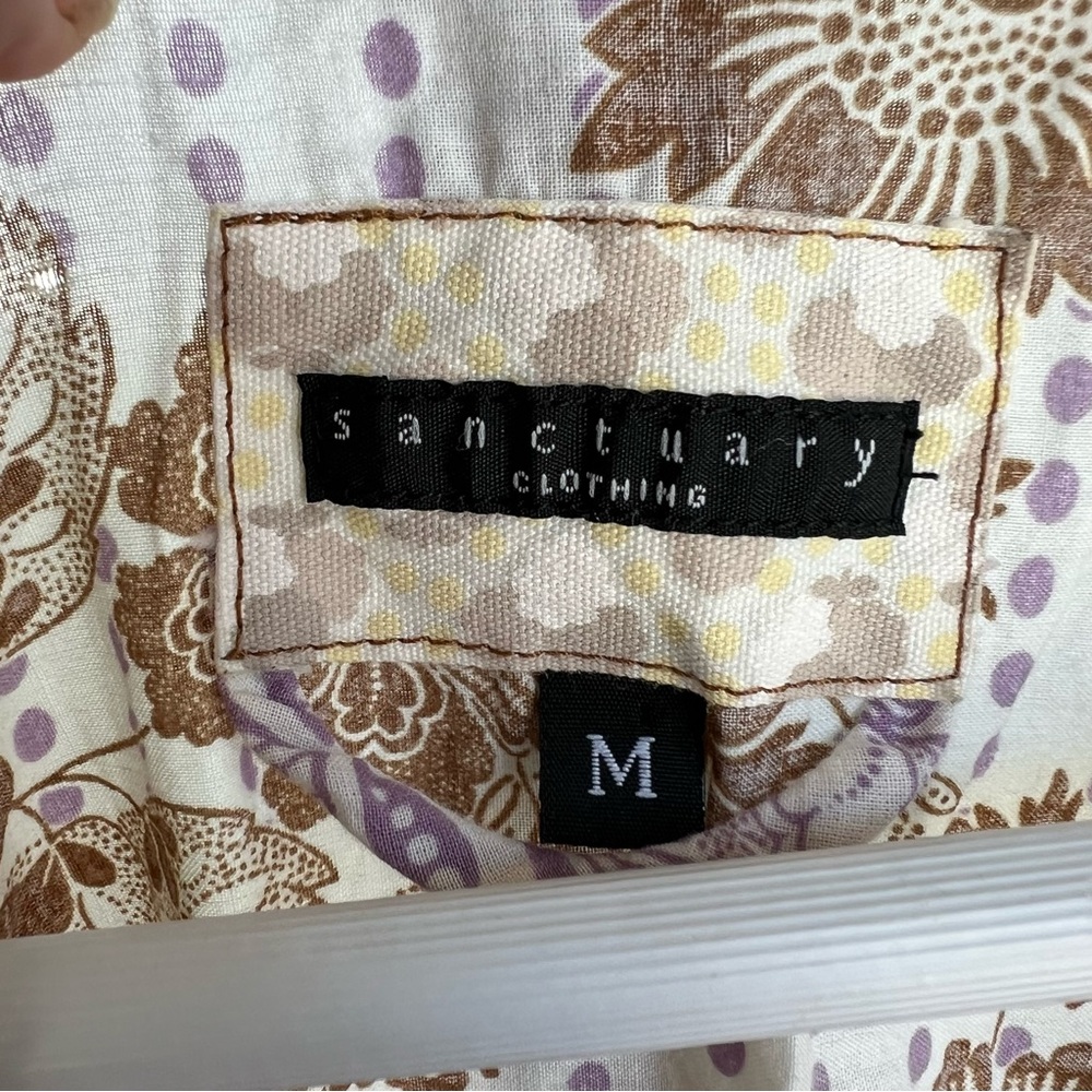 Sanctuary Lavender Cream Floral Graphic Ruched Blouse - Picture 3 of 8